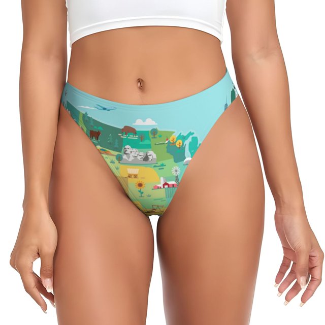 Fotbe USA Tourist Map Tanga Sin Costuras para Mujer con Estampado – Panties Invisibles, Transpirables y Cómodos para Uso Diario-X-Large