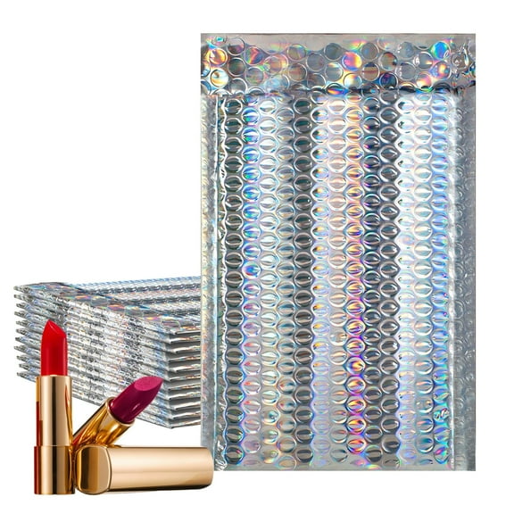 Holographic Metallic Bubble Mailers, Padded Self Seal Envelopes, 10 Count, 5 x 9 in