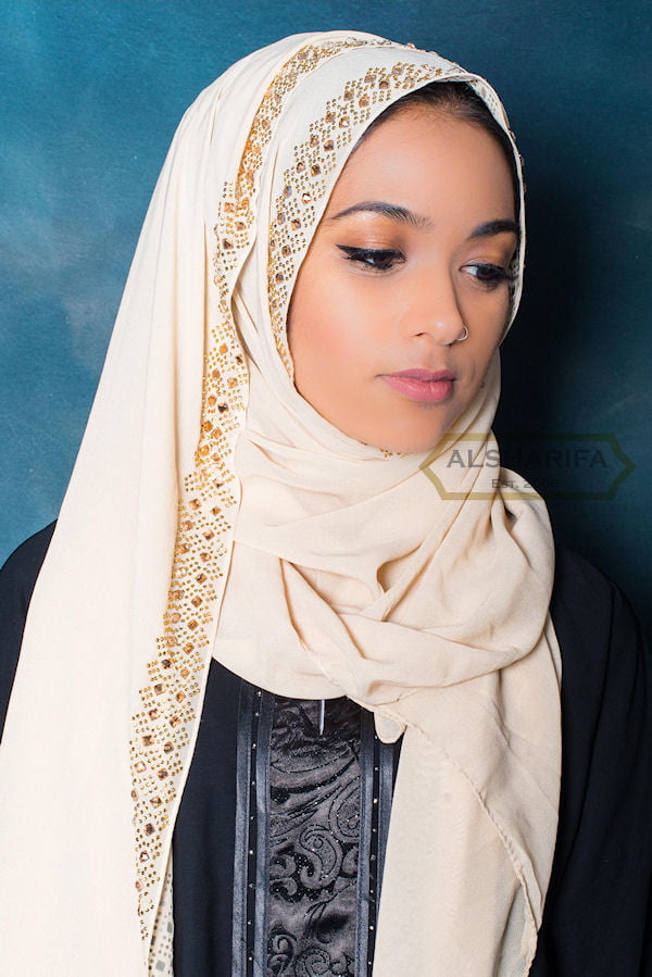 Women Rhinestones Pearl Chiffon Hijab Long Scarf Muslim Scarves Head Wrap Shawl