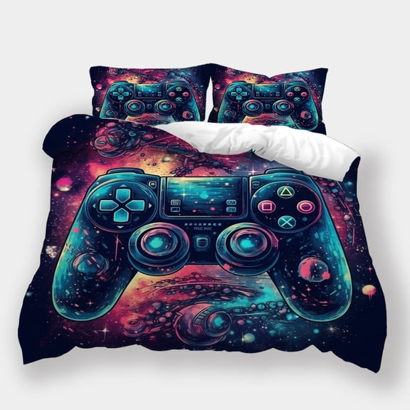 Comforter Cover Set Teen Adult Fashion Game Handle Printed Bedspreads Bedroom Decor Bed Set,King (90"x104")