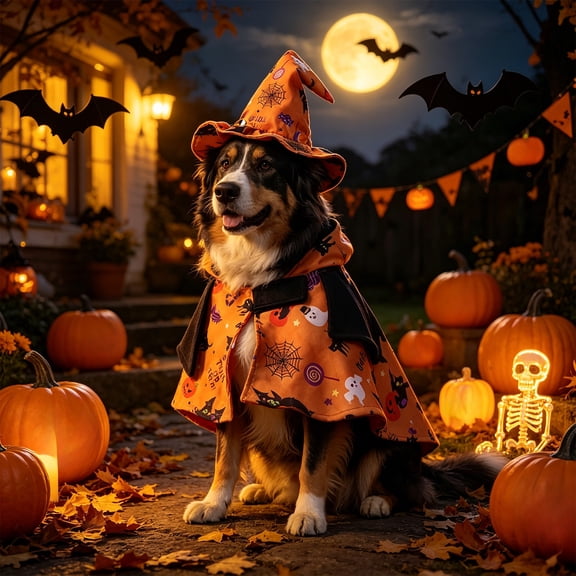 Halloween Pet Cloak Hat Set, Cute Festival Cosplay Costume for Dogs Cats, Light Soft Adjustable Holiday Outfit for Party Photo Prop