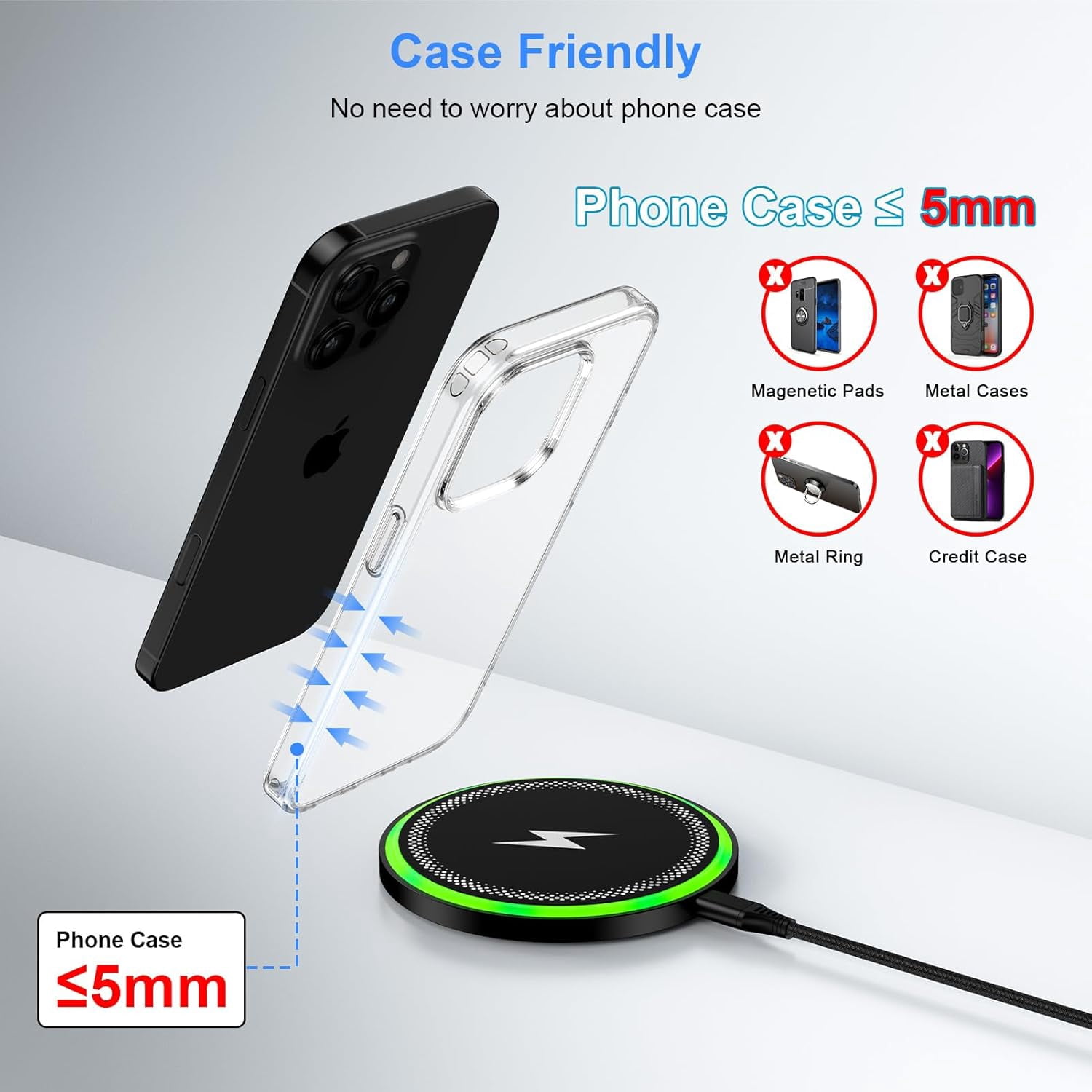 15W for Google Wireless Charger Fast Charging Pad for Google Pixel 10 10 Pro 10 Pro XL 9A 9 Pro XL Fold 8 7 6 Pro 8A 6 Pro, Wireless Phone Charger Android for Samsung Galaxy S25 Ultra with QC Adapter
