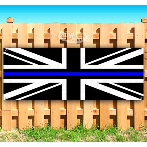 United Kingdom Flag Thin Blue Line 13 oz Vinyl Banner With Metal Grommets