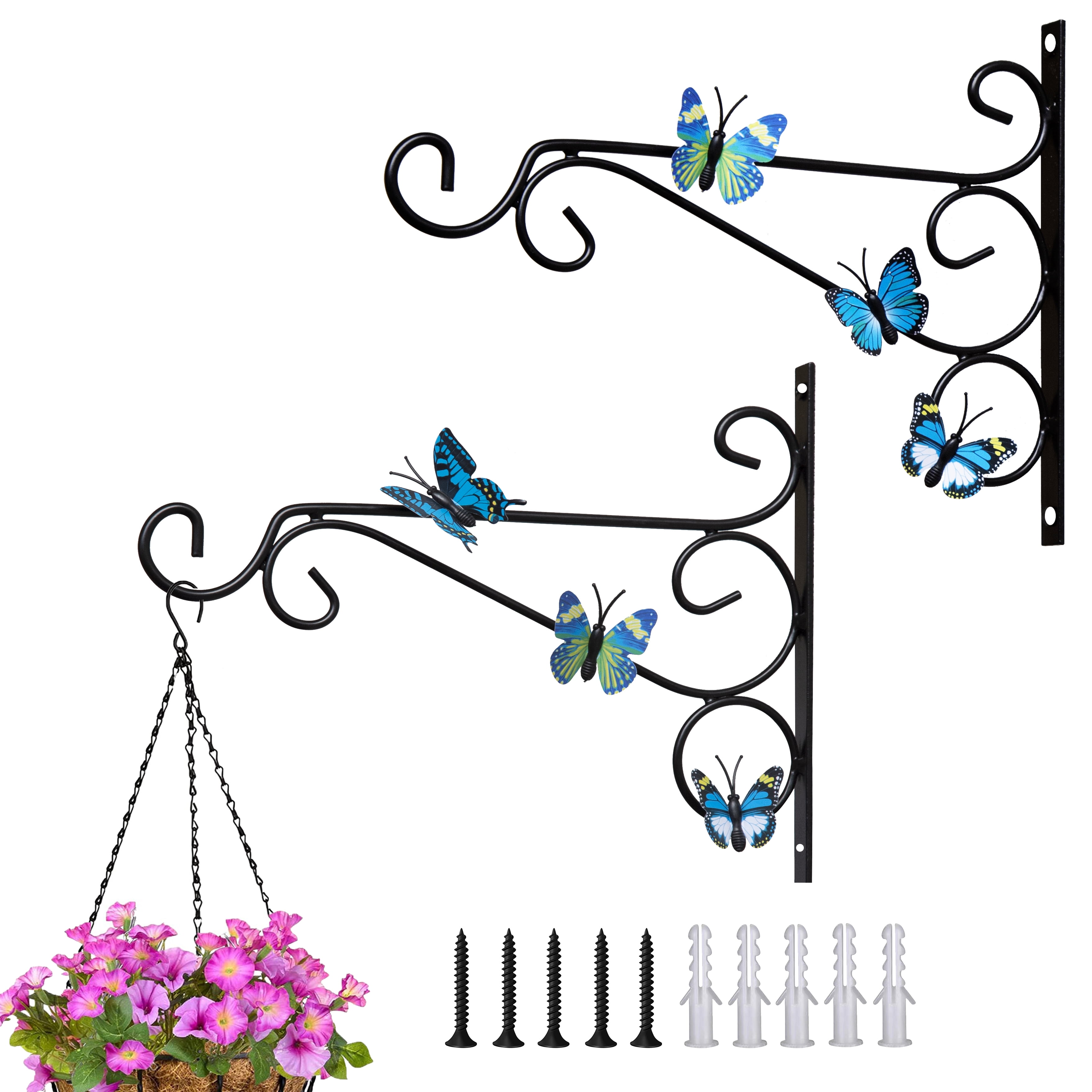 PandS Metal Hanging Baskets for Plants Outdoor 2pcs with Butterflies