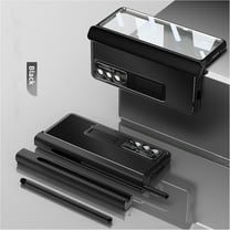 Dteck Luxury Leather Case for Samsung Galaxy Z Fold 4, Plating Hinges with Pen Solt Built-in Tempered Glass Front Film Cover Kickstand Case for Samsung Z Fold 4,Black