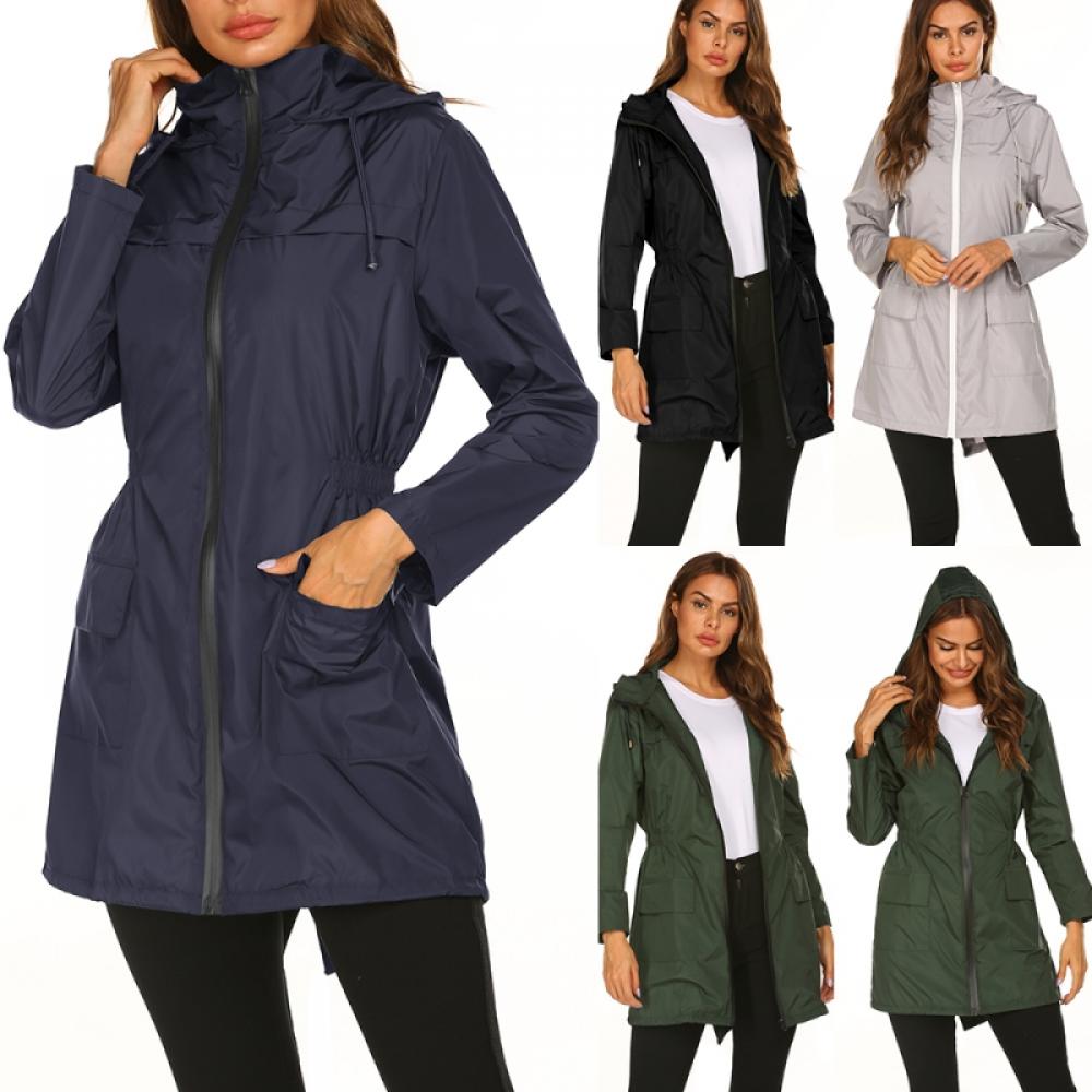 Wisremt Raincoat Women Waterproof Long Hooded Trench Coats Lined Windbreaker Travel Jacket S-XXL - image 3 of 11
