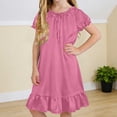 thumbnail image 6 of THDHVS Girls Summer Dress,Girls Solid Puff Short Sleeve Ruffle Hem Dress Round Neck Casual Sleepwear Summer,Dresses for Girls 8-9 Years, 6 of 10