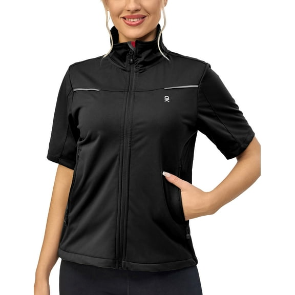 Little Donkey Andy Women's Short Sleeve Jacket Windproof Lightweight Vest for Golf Hiking Running Black XS