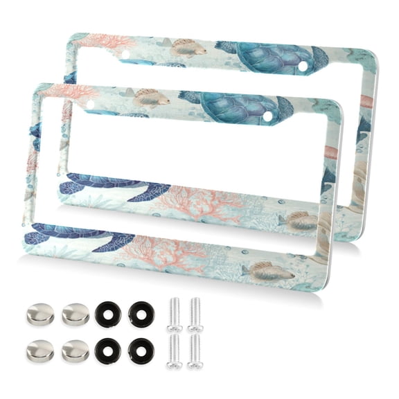 2-Pack Aluminum License Plate Frame with 2 Holes for GM License Plate Cover with Free Screws Deep Green Sea Turtles
