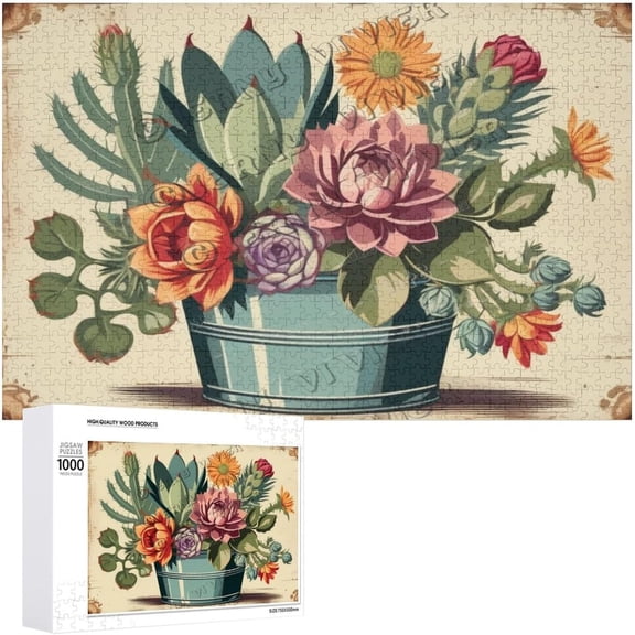 Succulent Plant Themed 500 Piece Jigsaw Puzzle for Adults Greenery Home Decor Game