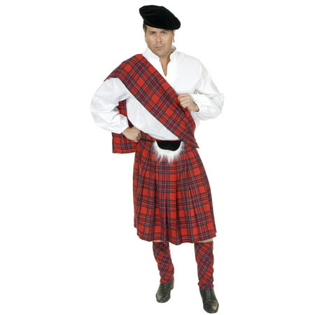 Adult Men's Red Scottish Kilt Highlander Costume
