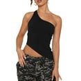 thumbnail image 1 of Gupgi Women One Shoulder Top Solid Sleeveless Irregular Slim Fit Tank Top, 1 of 5