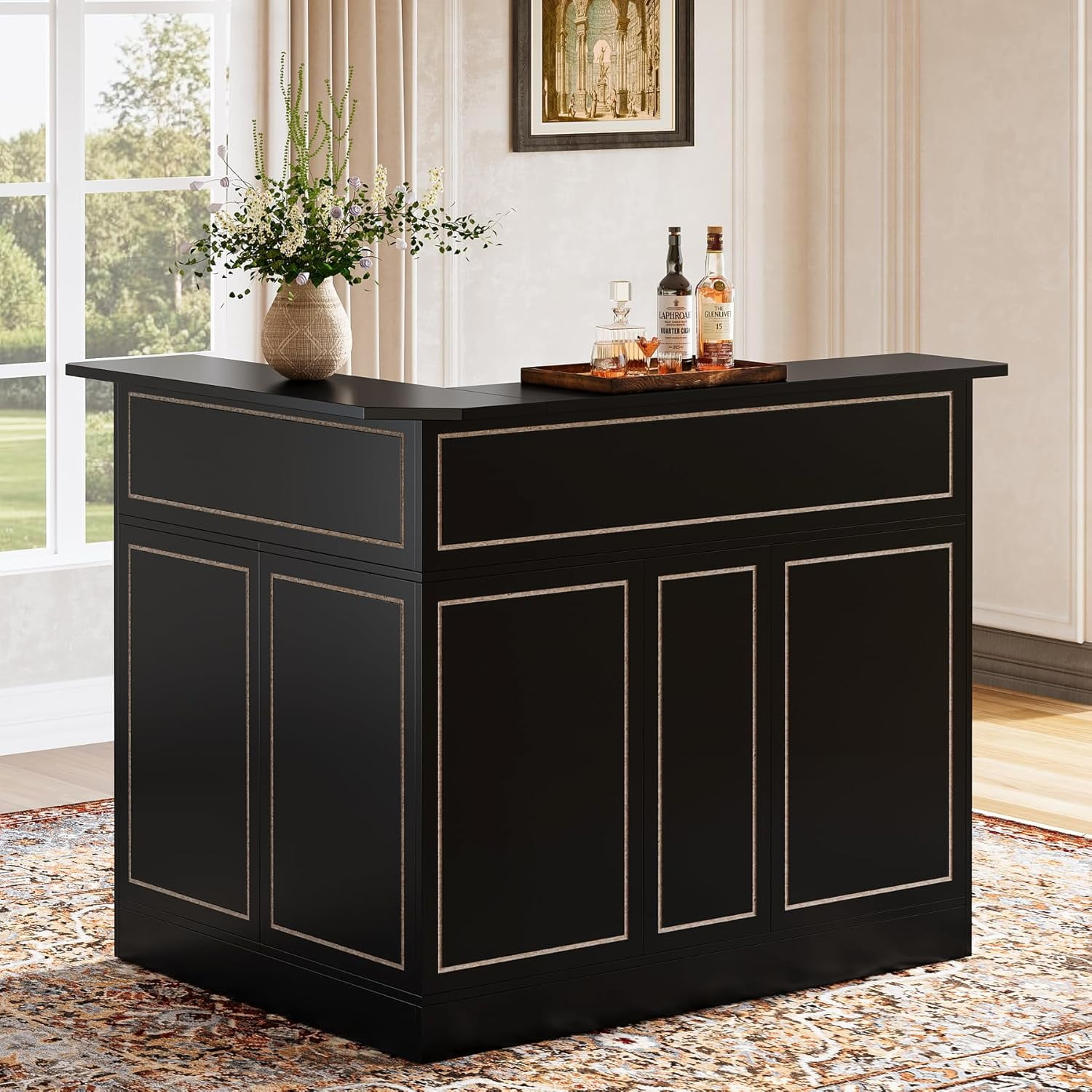 Tribesigns Bar Cabinet, L-Shaped Home Bar Table with