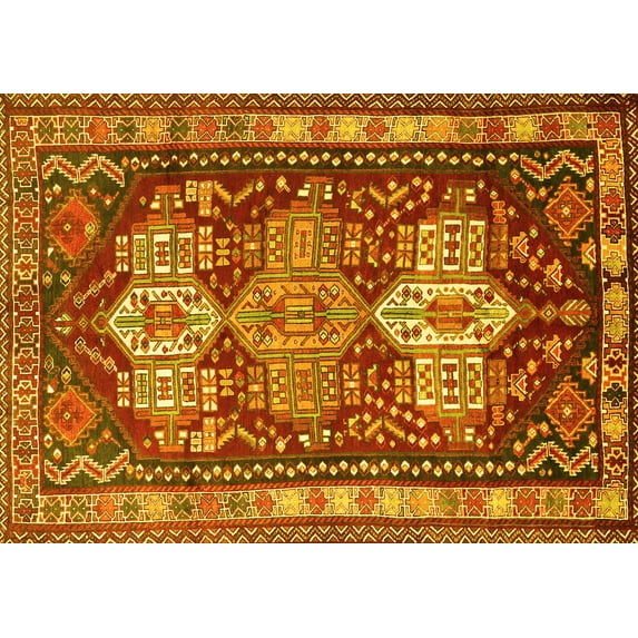 Ahgly Company Machine Washable Indoor Rectangle Persian Yellow Traditional Area Rugs, 4' x 6'