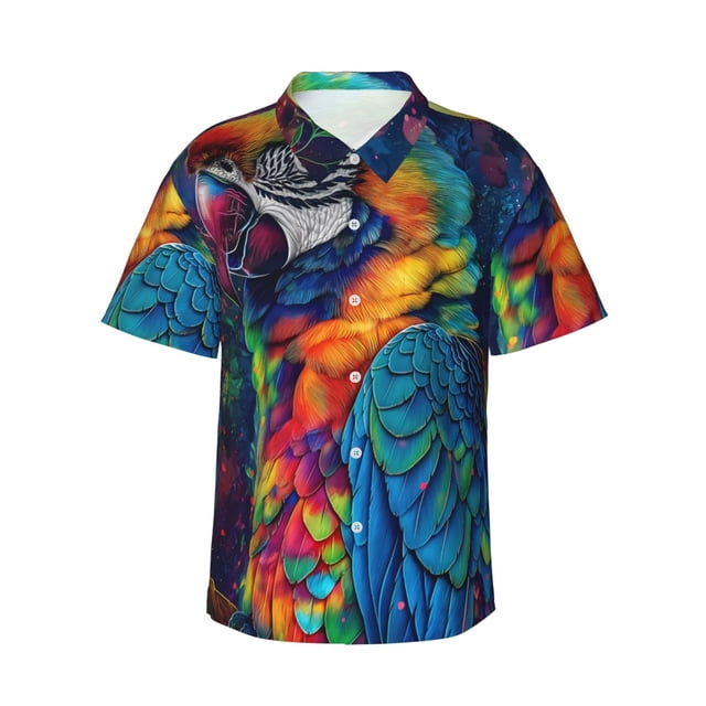 Fotbe Vibrant Rainbow Parrot Fantasy Camisa Hawaiana para Hombre Unisex – Camisa Casual de Verano con Botones de Manga Corta de Algodón y Lino,XX-Large