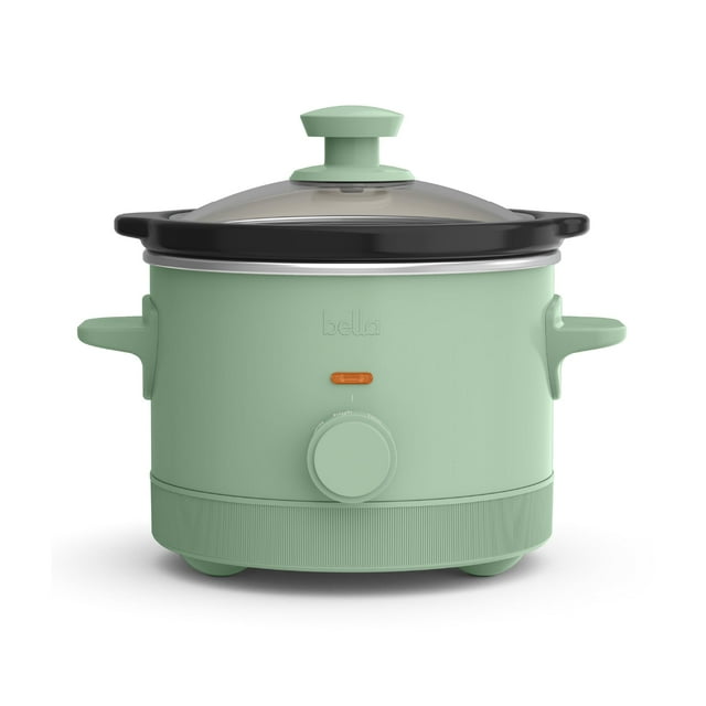 Bella - Olla de cocción lenta de 1.5 cuartos con 3 controles manuales de calor, revestimiento antiadherente de cerámica EverGood™, apta para lavaplatos y tapa de vidrio templado, envoltura de cable