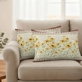 thumbnail image 2 of Farmhouse Flowers Pillow Covers 2 Pack Yellow Dasiy Leaf Beige Brown Geometric Pillowcase Waterproof Outdoor Throw Pillow Cover for Patio Balcony Rectangular Cushion 20”x12”, 2 of 9