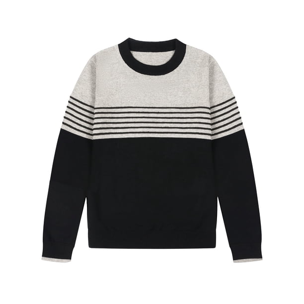Bienzoe Niños Larga Manga Jersey: Niños Cuello Redondo Algodón Jacquard Jersey - Informal Punto para Otoño Invierno Colegio Negro Tamaño 10