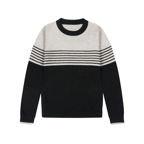 Bienzoe Boys Crewneck Cotton Sweater: Kids Long Sleeve Jacquard Pullover - Casual Knit for Fall Winter School Holiday Family Black Size 10