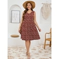 thumbnail image 3 of SHOWMALL Plus Summer Floral Dresses for Women Sleeveless Casual Loose Red Paisley 5X Swing Button Down Midi Dress with Pockets, 3 of 6