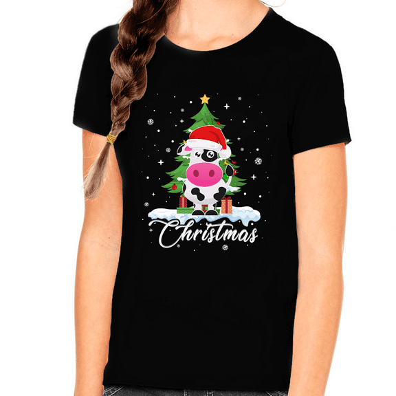 Girls Christmas Shirt Cow Christmas Outfits for Girls Youth Cute Christmas Shirts for Kids