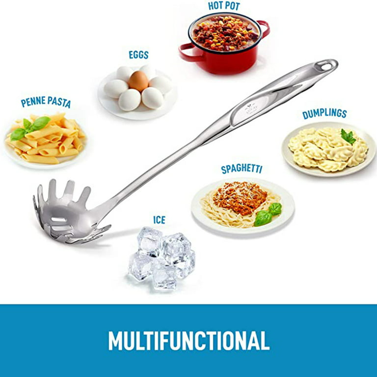 2 Pieces Stainless Steel Spaghetti Server Set, Stainless Steel Spaghetti Pasta Tong, Pasta Spoon Server Fork, Silver