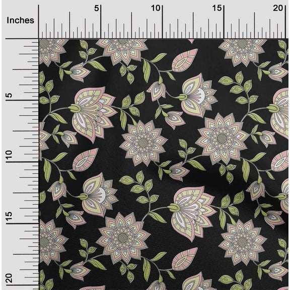 oneOone Cotton Jersey Black Fabric Mandala & Floral Diy Clothing Quilting Fabric Print Fabric By Yard 58 Inch Wide