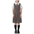 thumbnail image 3 of lcziwo Robe Chasuble Mignonne pour Fille T-Shirts à Manches Courtes et Cravate Ensembles 3 Pcs Uniforme de Rentrée Scolaire pour Enfants Gris, 3 of 6