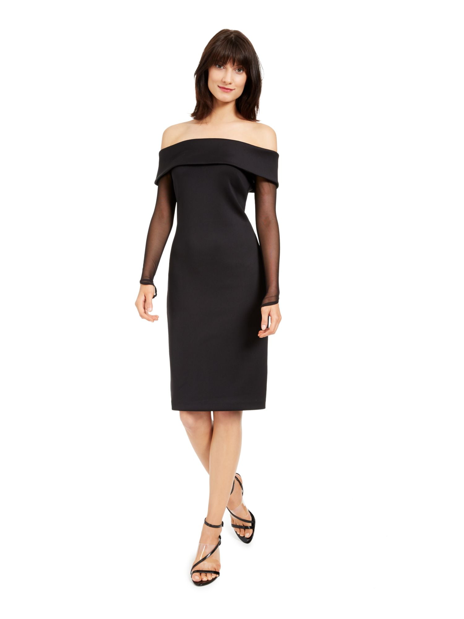 calvin klein off shoulder black dress