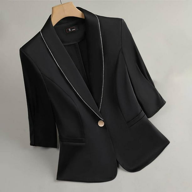 Blazer de mujer, moda informal, color liso, bolsillo, cuello vuelto, manga 3/4, blusa de dacrón