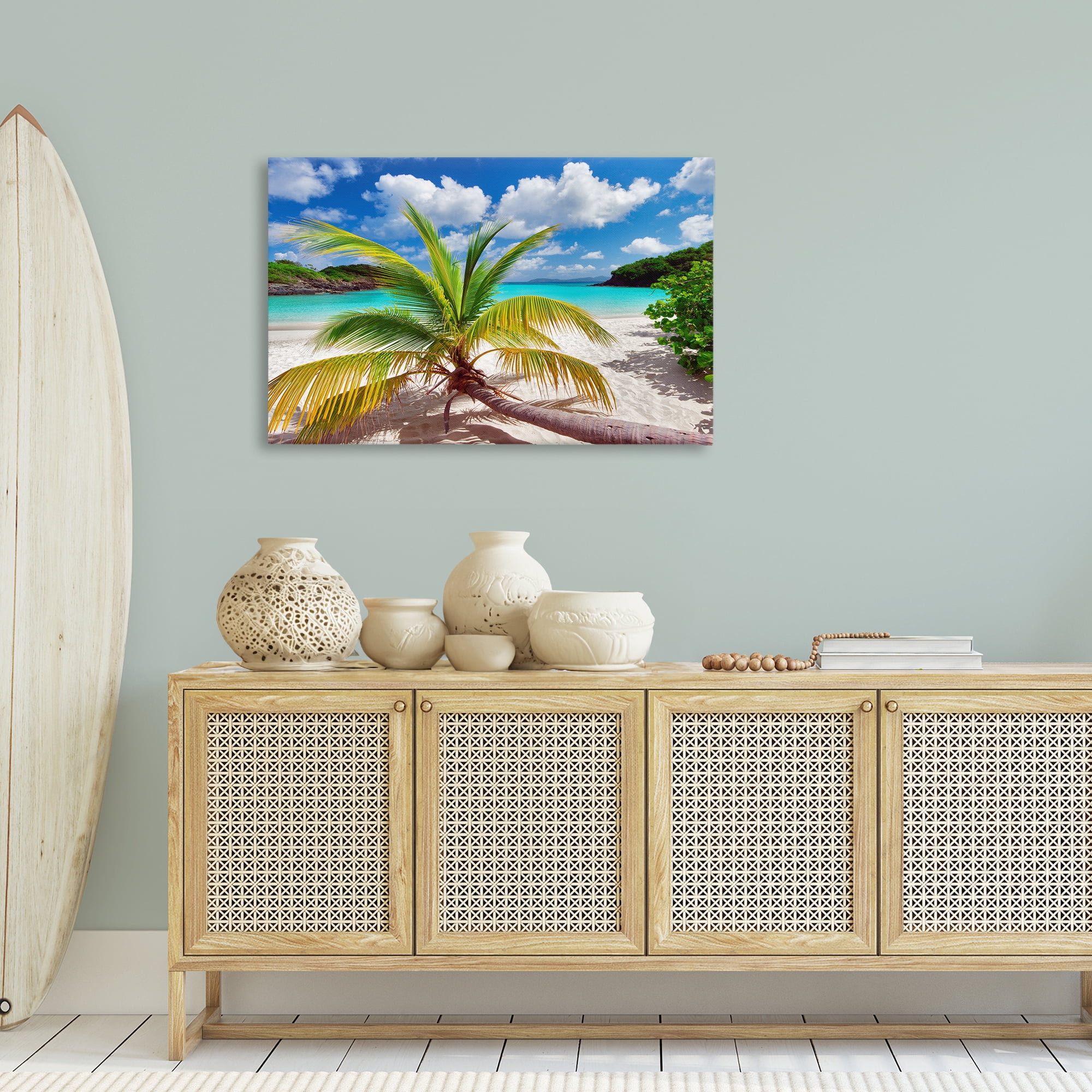 Stupell Industries Palm Tree Across Beach Coastal Photography Gallery Wrapped Canvas Art Print Wall Art, 36 x 24