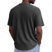 Men's Waffle Henley Short Sleeve T Shirt Casual Button Tee Shirts Heavyweight Henley Summer Top Black 3XL