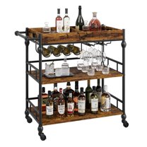 Kojooin Rolling Bar Cart – 3-Tier Serving Cart with Wine Rack, Glass Holder & Kitchen Shelf, Mobile Drink Cart for Home, Dining, and Entertaining
