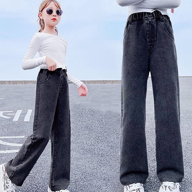 TopLLC Spring And Summer Children's Girls' Basic Casual Solid Long Pocket Jeans Girl Pants