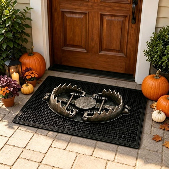 Trick Trap 3D Illusion Door Mat, Bear Trap Pattern Halloween Rug