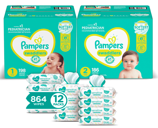 Pampers Swaddlers Disposable Baby Diapers Size 1 336 Count 198 Count and Baby Wipes Sensitive  Pop-Top Packs 