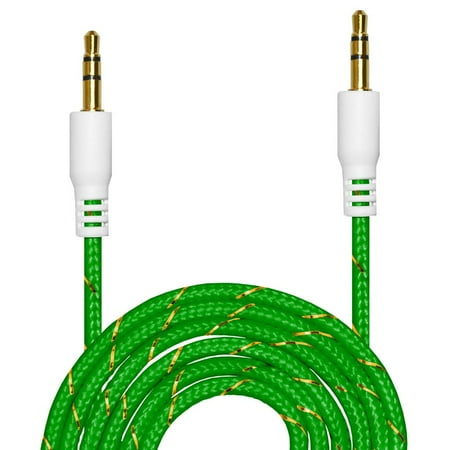 3 x Premium 3.5mm Nylon Tangle Free Auxiliary Aux 3 Feet Male to Male Stereo Audio Cable for Headphones iPods iPhones iPads Home / Car Stereos and More - Green