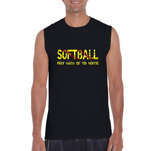 MmF - Men's Graphic T-Shirt Sleeveless, up to Men Size 3XL - Softball Play Hard or Go Home