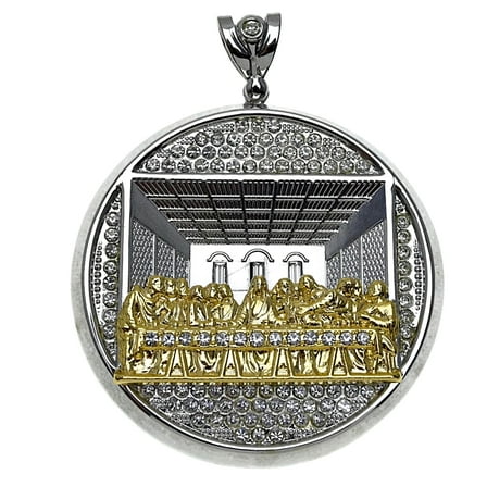 Huge The Last Supper Meal Pendant Silver with Gold Finish 2-Tone Bling Charm 4 Inch Round Hip Hop Medallion