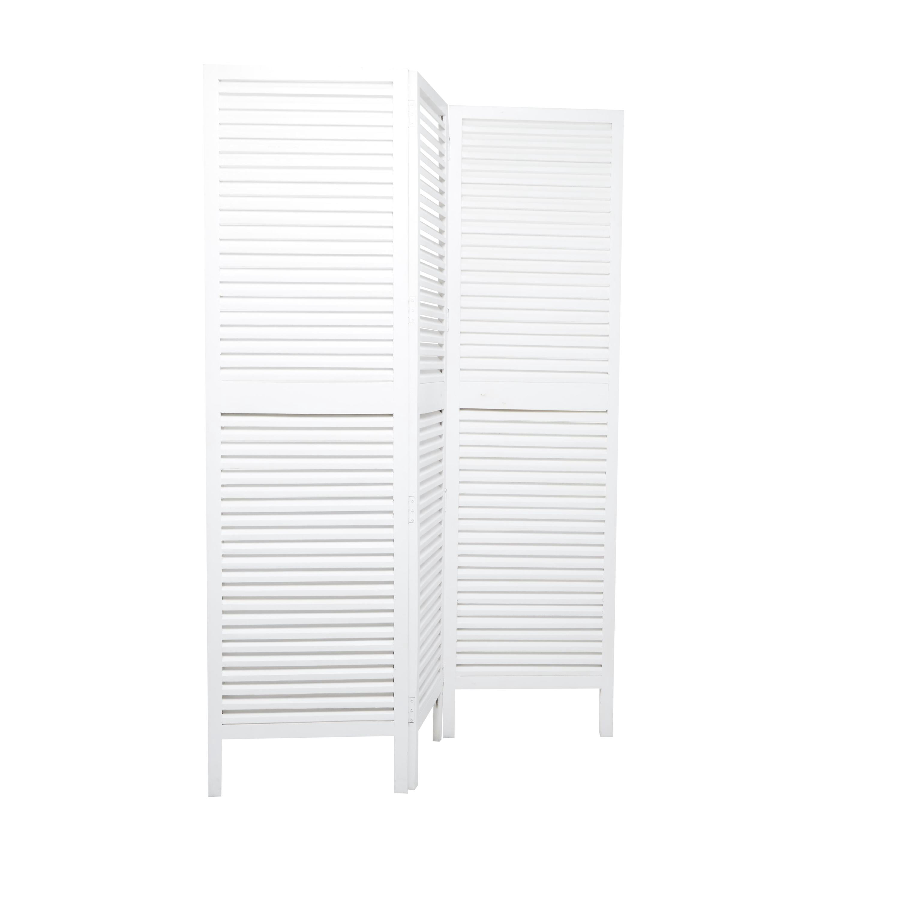 DecMode 60" x 72" White Wooden Hinged Foldable Partition 3 Panel Room Divider Screen with Horizontal Slats, 1-Piece