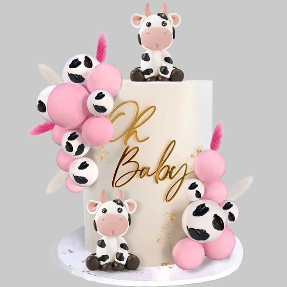 Keeparty Adornos Para Tartas De Vaca Y Bola, 26 Piezas De Arcilla Con Temática De Animales De Granja, Color Rosa Y Blanco, Para Baby Shower, Cumpleaños, Suministros Para Fiestas De Niñas Y Niños