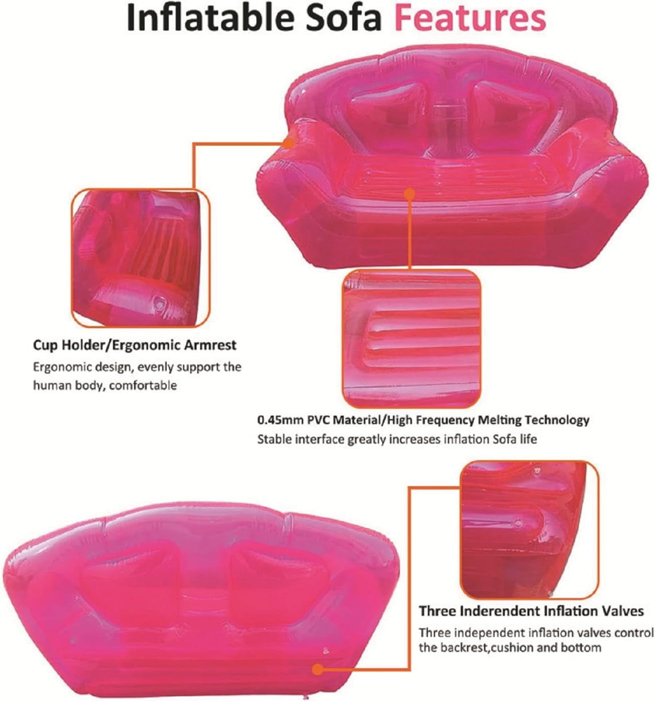 Pink Inflatable Sofa Seat, Transparent PVC Inflatable Couch Blow