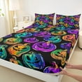 thumbnail image 3 of jejeloiu Colorful Spooky Pumpkin Queen Sheet Sets,Autumn Harvest Flat Sheet,Halloween Theme Queen Fitted Sheet For Child,Breathable Bedroom Decoration,4-Piece, 3 of 7