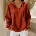 thumbnail image 2 of Cmfcve Women's Fall Hoodies V Neck Waffle Knit Hooded Sweatshirts Long Sleeve Loose Fit Casual Pullover Tops, 2 of 7