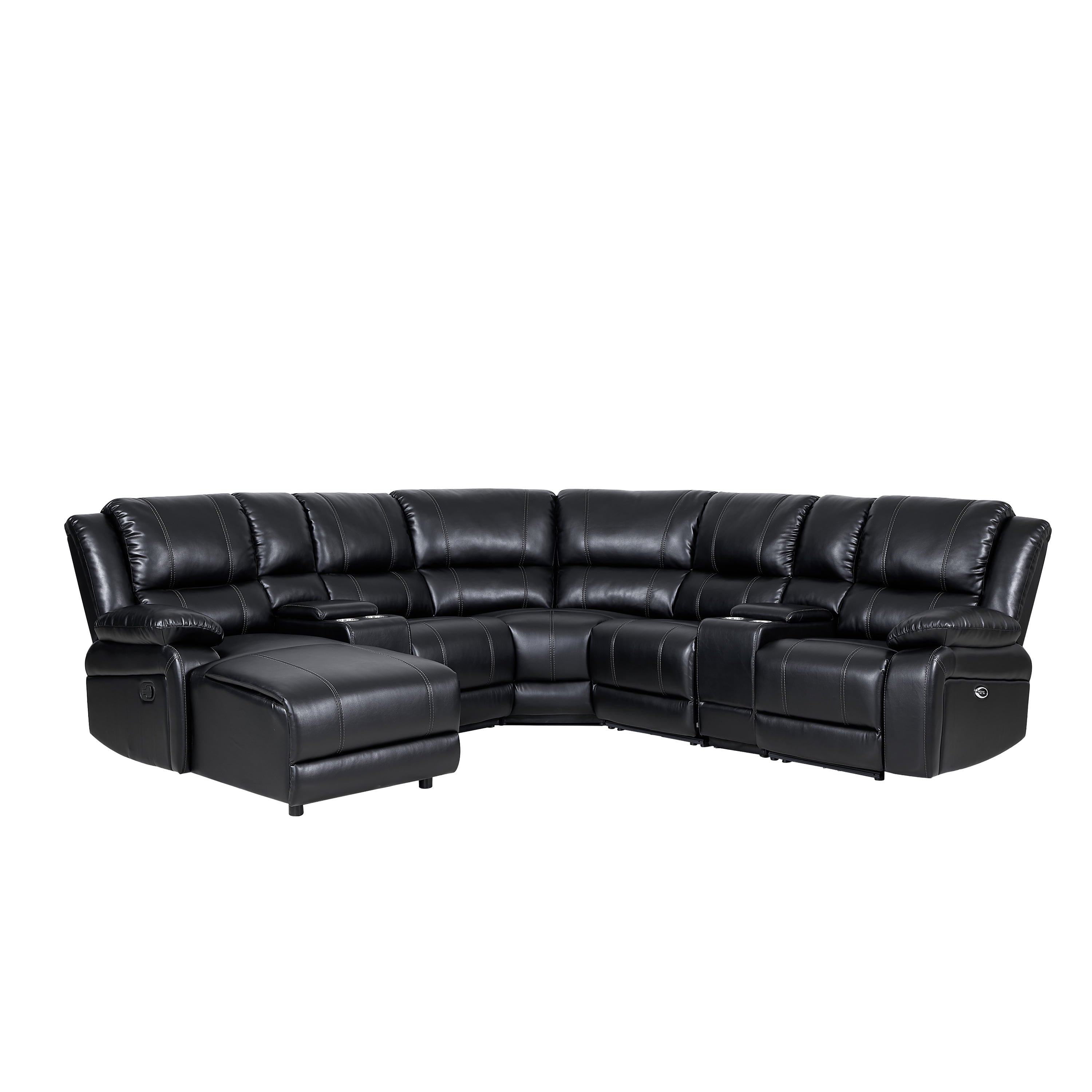 AC Pacific 7 Piece Traditional Dacron Fiber Reclining Living Room Set Black