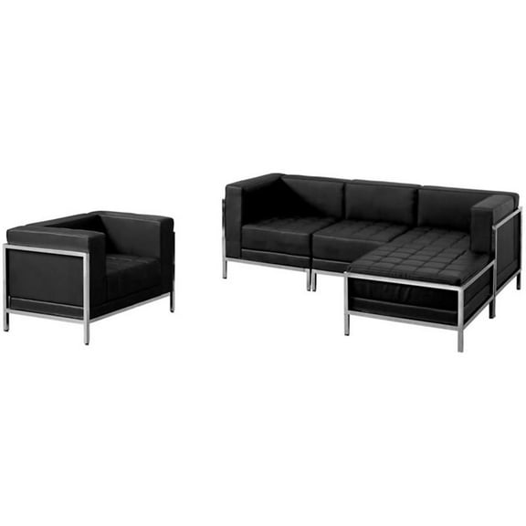 Flash Furniture Hercules Imagination 5 Piece Leather Sectional Set in Black