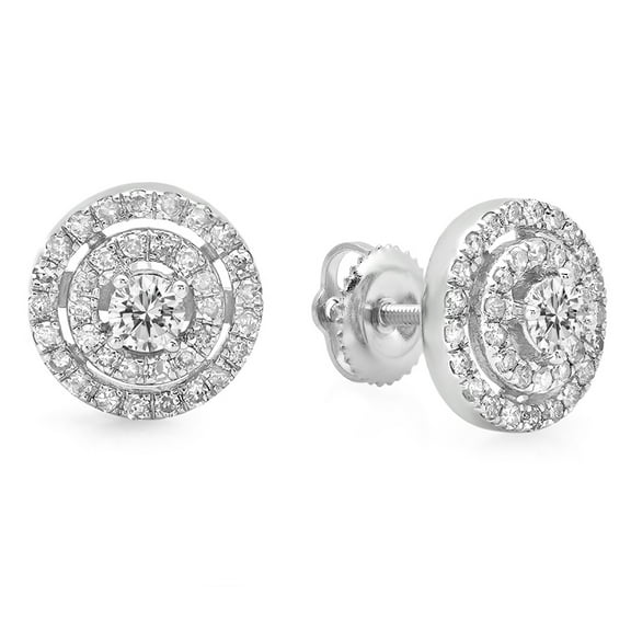 Dazzlingrock Collection 0.70 Carat (ctw) 14K Round Cut White Diamond Ladies Circle Halo Stud Earrings 3/4 CT, White Gold