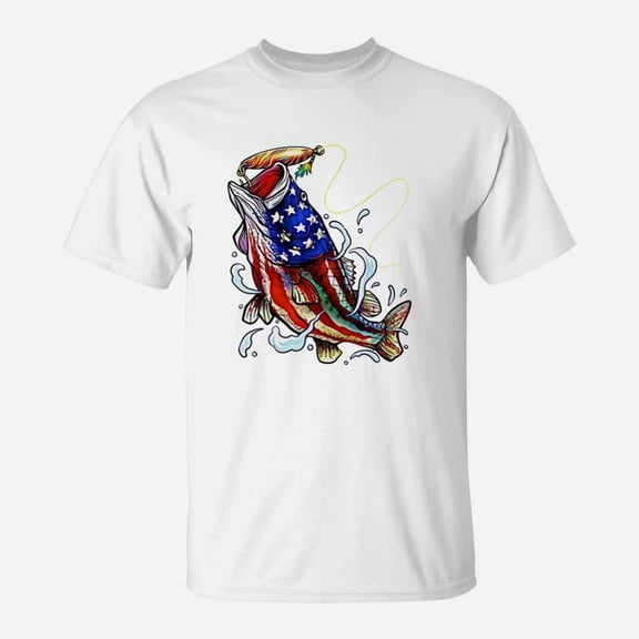 Bass Fishing 4th Of July Dad Father s Day American Flag TShirt