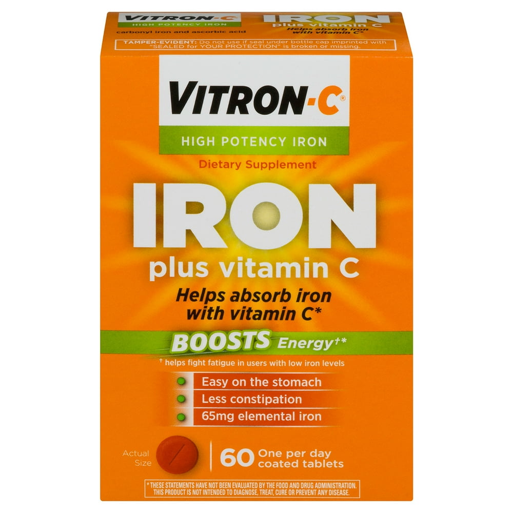 (2 pack) VitronC Iron Plus Vitamin C Coated Tablets, 65 mg, 60 Ct
