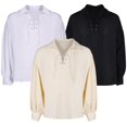 thumbnail image 2 of Disfraz de pirata caballero medieval para hombre adulto, camisa medieval renacentista, ropa de manga larga con cordones, camisas, traje vintage de Halloween, 2 of 5